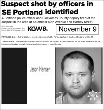 Suspect shot by officers in SE 
Portland identified, KGW November 9