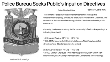 Police Bureau website seeking public input on 
directives.