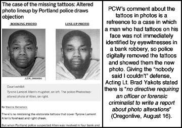Oregonlive article showing police photoshoping suspect's 
face
