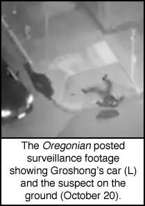 image of Groshong's car and the suspect on the ground from 
Oregonian October 20, 2020 article