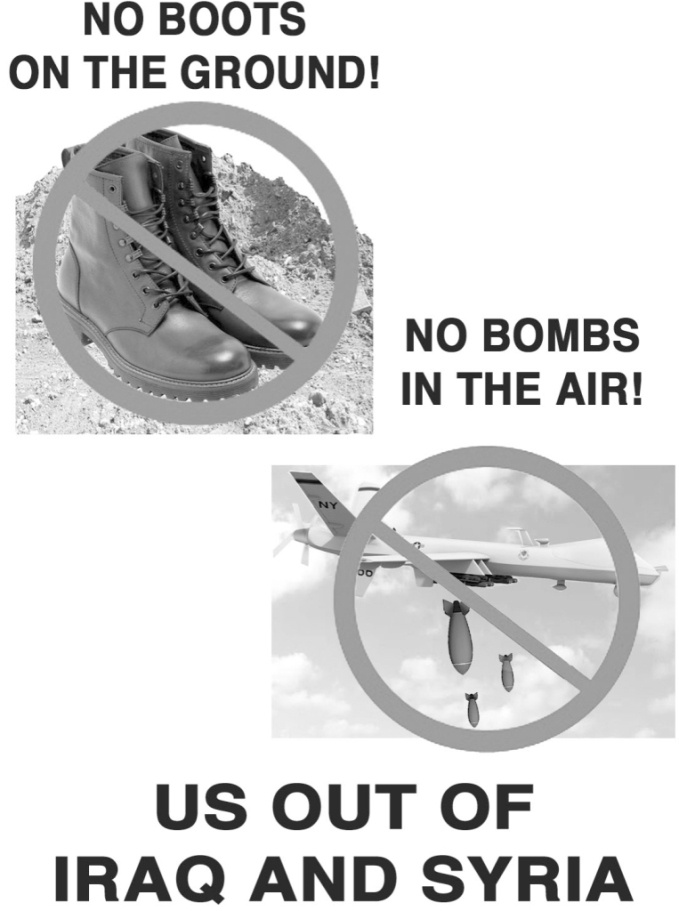 [No Boots/ No Bombs flyer]