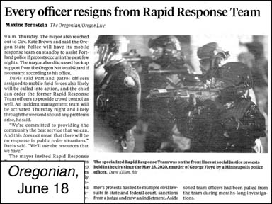 [article image of police from Oregonian article titled 
Every officer resigns from Rapid Response Team]